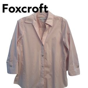 Foxcroft pink no iron button Up 3/4 Sleeve V Neck Blouse S